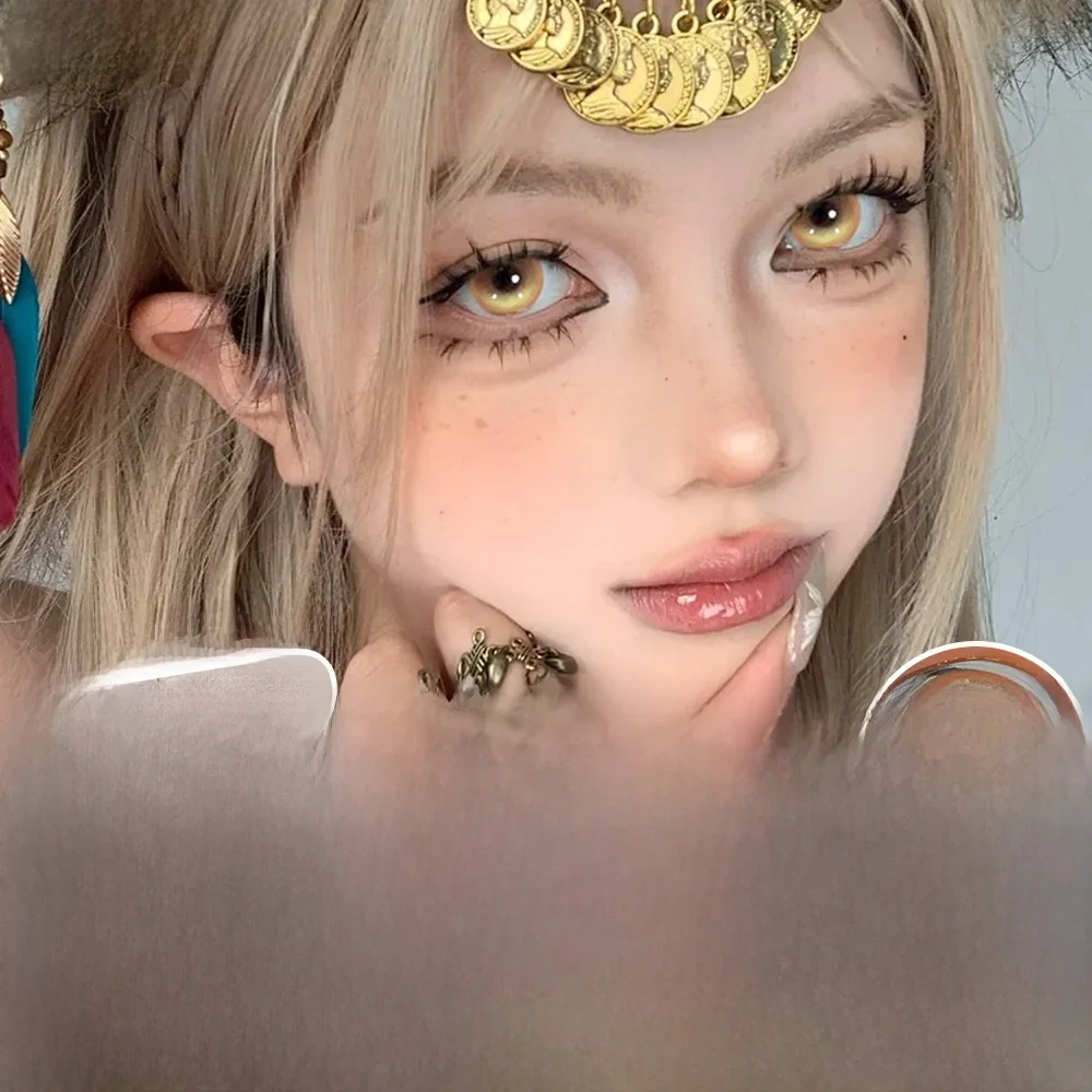 DUOXIU 1 Paar farbige Kontaktlinsen, Cosplay, modische gelbbraune Linsen für Augen, Dioptrien, Myopie, weiche Kontaktlinsen, jährlich