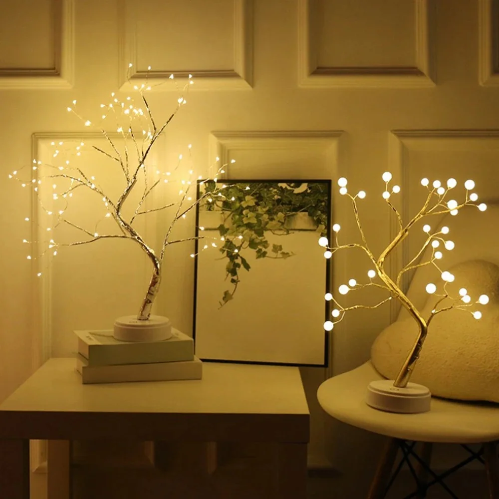 Lampka nocna LED w kształcie drzewka, 36/108 diod, zasilana przez USB lub baterie, lampka stołowa, dekoracja świąteczna, do domu, sypialni, wnętrz, dla dzieci, do baru. — zdjęcie 2