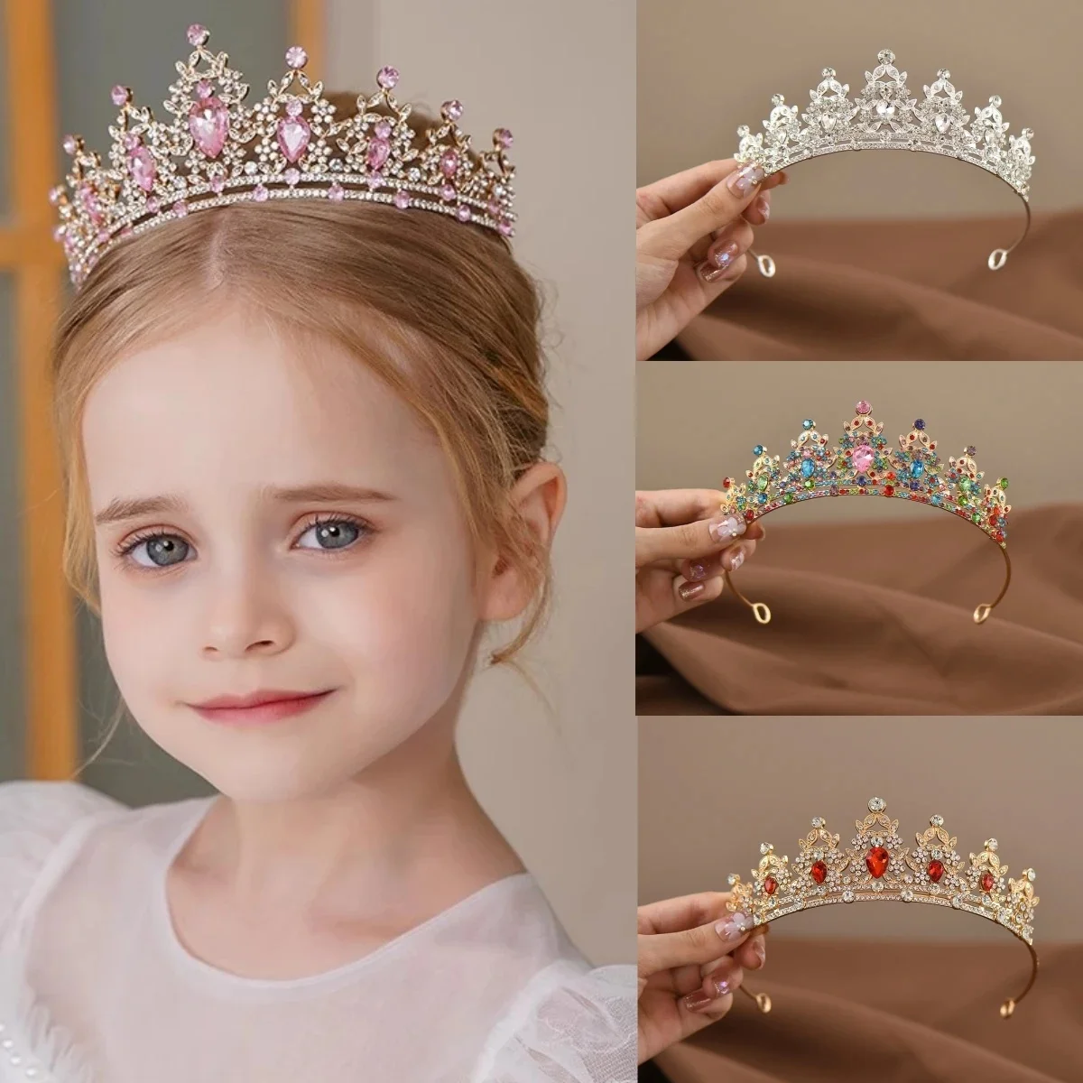Couronne de princesse en cristal rose pour enfants, diadème pour filles, accessoires pour cheveux, performance de danse, cadeau d'anniversaire, nouveau