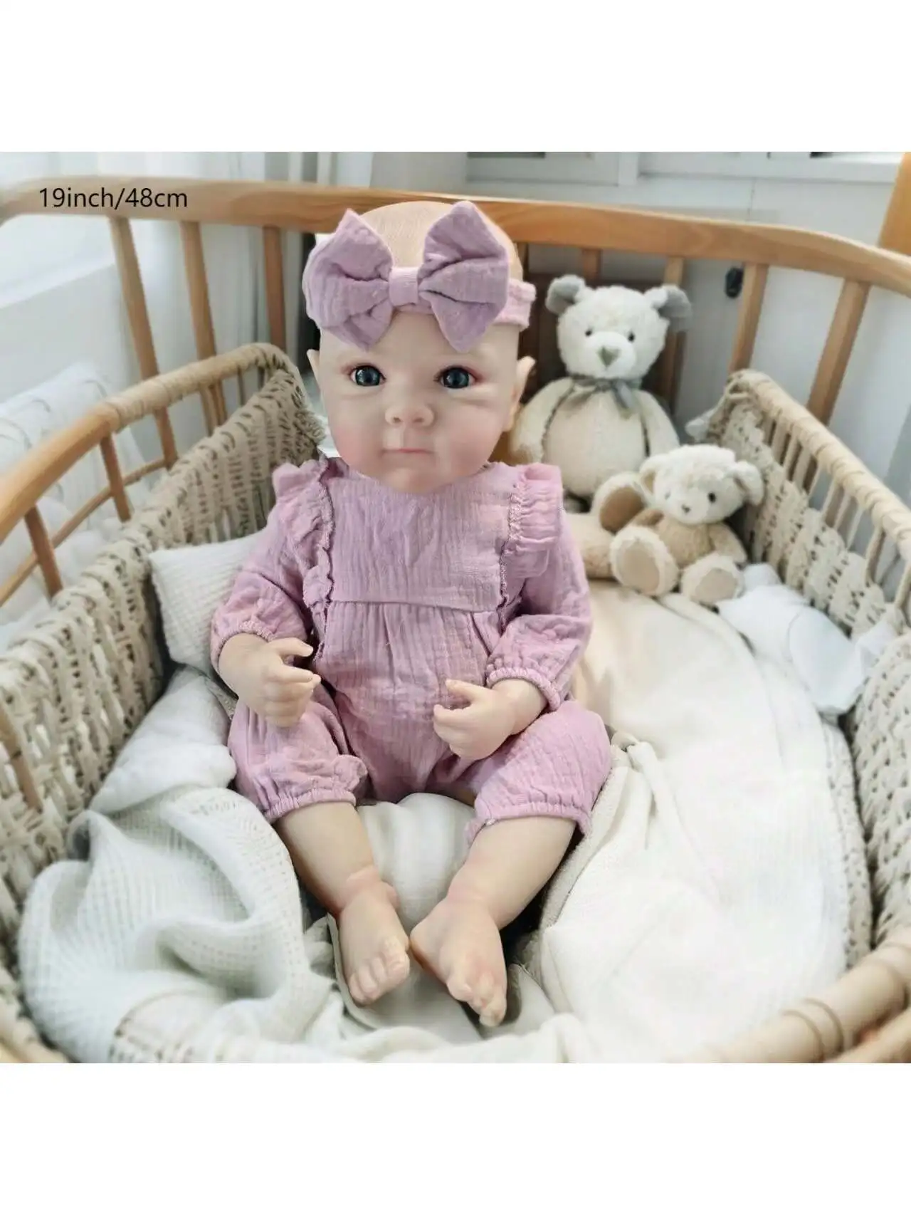 ตุ๊กตาเด็กทารกเหมือนจริง - ตุ๊กตาเด็กทารกทำจากไวนิลเนื้อนุ่มน่ารักขนาด 19 นิ้ว ตุ๊กตาเด็กทารกที่เหมือนจริงที่สามารถจัดท่าทางได้ (เฉพาะตุ๊กตา/ไม่มีอุปกรณ์เสริม)