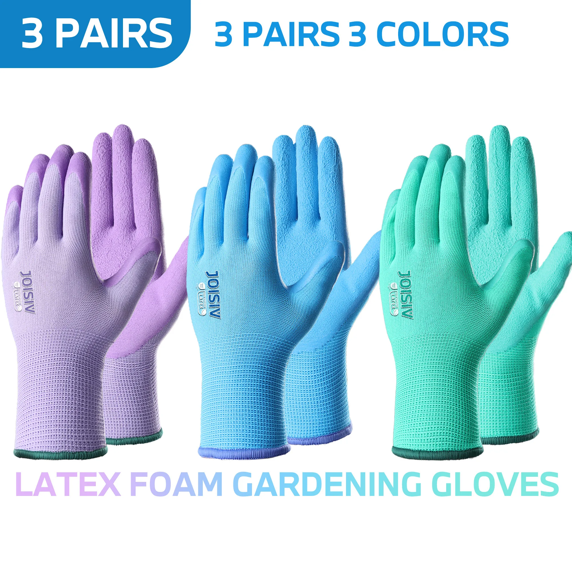 

3 пары латексных садовых перчаток для женщин, подходящих для работы на открытом воздухе.