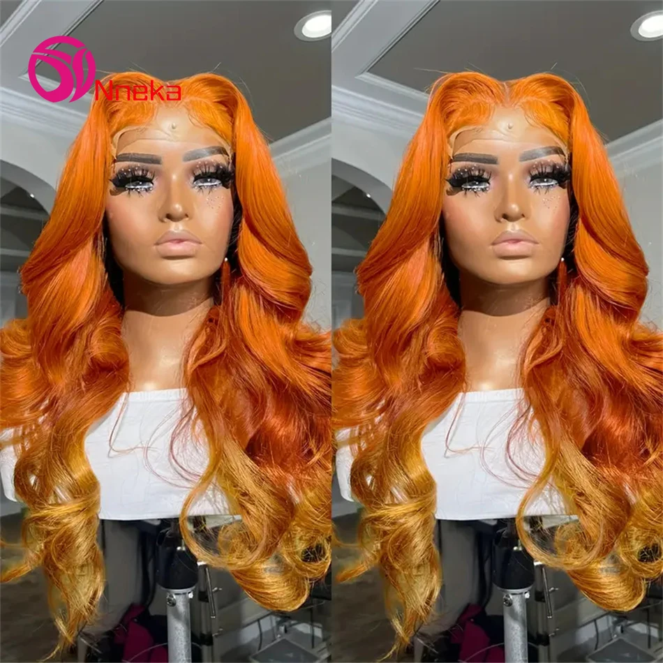 

Orange Ginger 13x6 Hd Lace Frontal Wig 30 36 Inch Body Wave Colored Human Hair Wigs Brazilian 13x4 Lace Front Wig