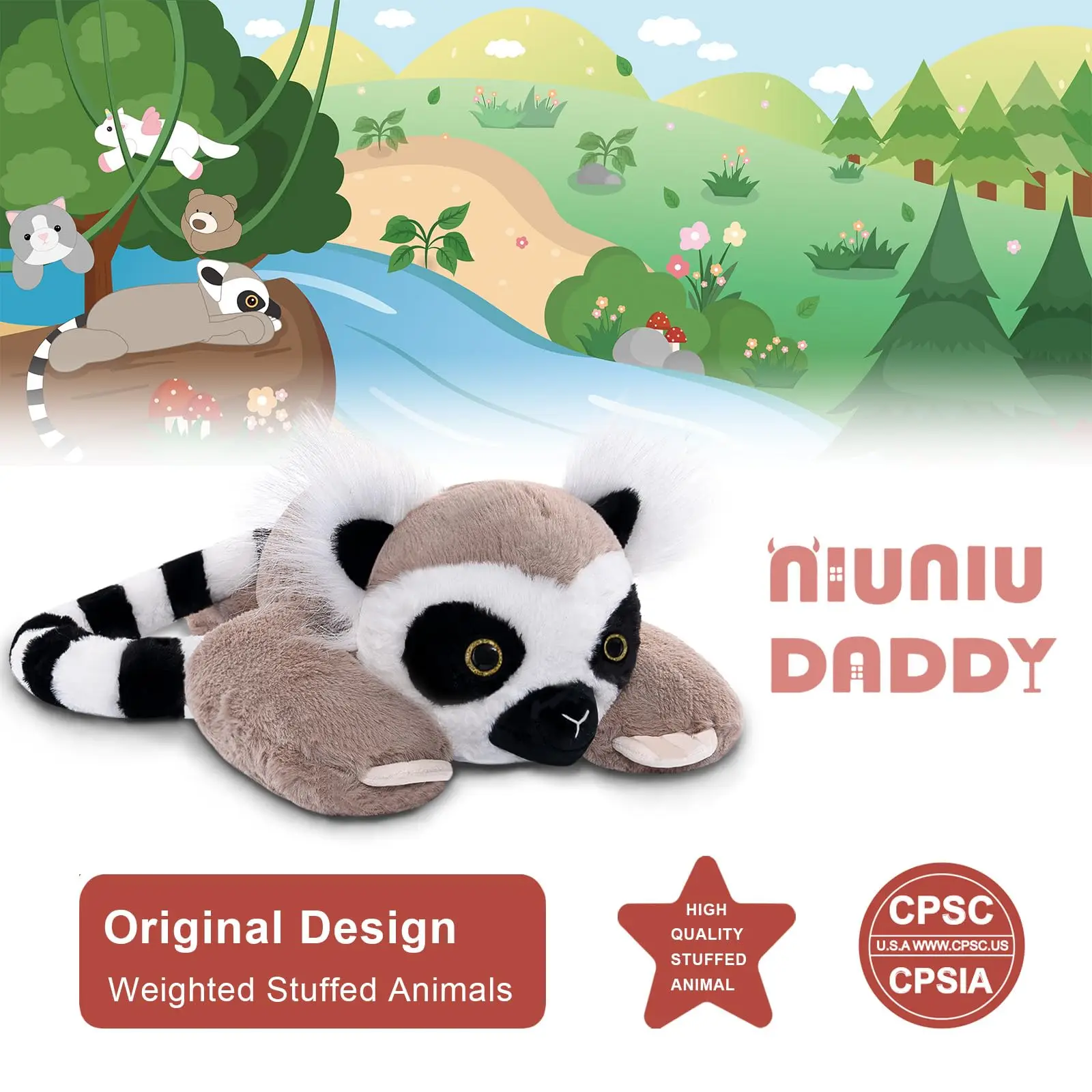 نيونيو بابا 20" |   3.3 رطل ليمور حيوانات محشوة مرجحة وسادة كبيرة فورت ألعاب حيوانات قطيفة للأطفال البالغين لطيف للهدايا