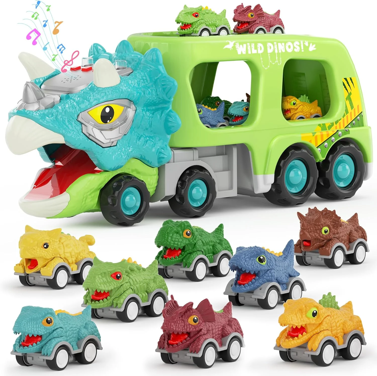 

Dinosaur Toys for Kids 3-5, Toddler Boy Toys, Dinosaur Carrier Truck with 8 Pull Back Cars, Transport Carrier Truck for Toddlers