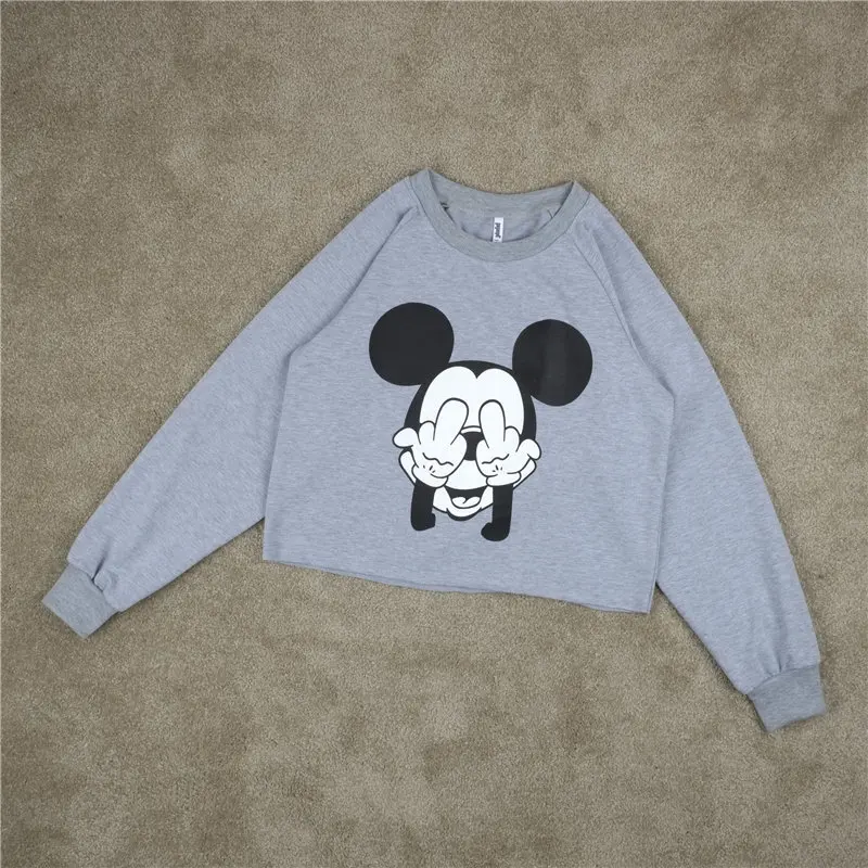 Disney Cartoon Mickey Mouse Print Sweatshirt Autumn Women Pullover Sexy Crop Tops