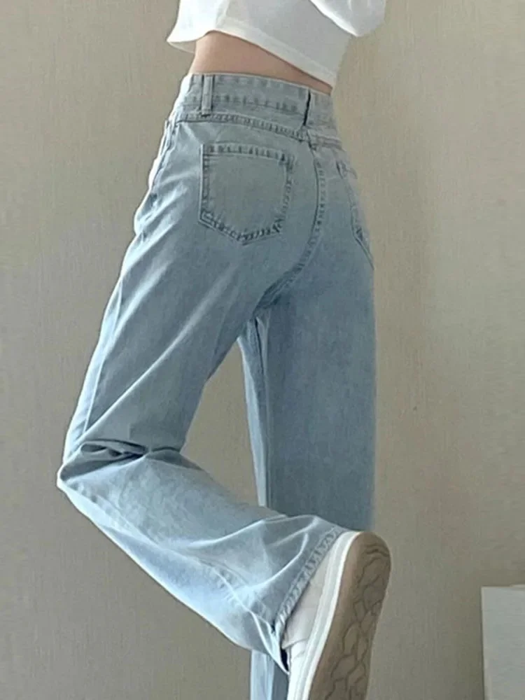 Wiosna i lato Nowe wąskie dżinsy z wysokim stanem dla kobiet Niche Casual Loose Thin Floor Pants Spodnie z szerokimi nogawkami Modne spodnie — zdjęcie 2