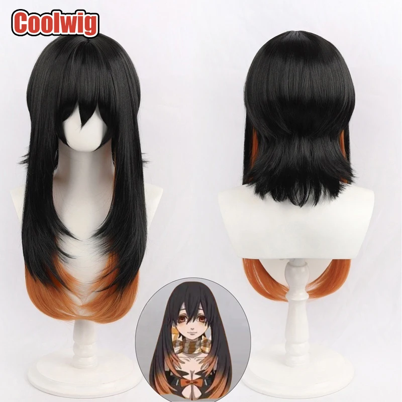 Coolwig Synthetic Hair Amo Empool Cosplay Wigs Gachiakuta Amo Empool 70cm Straight Black Mixed Orange Brown Wig Heat Resistant