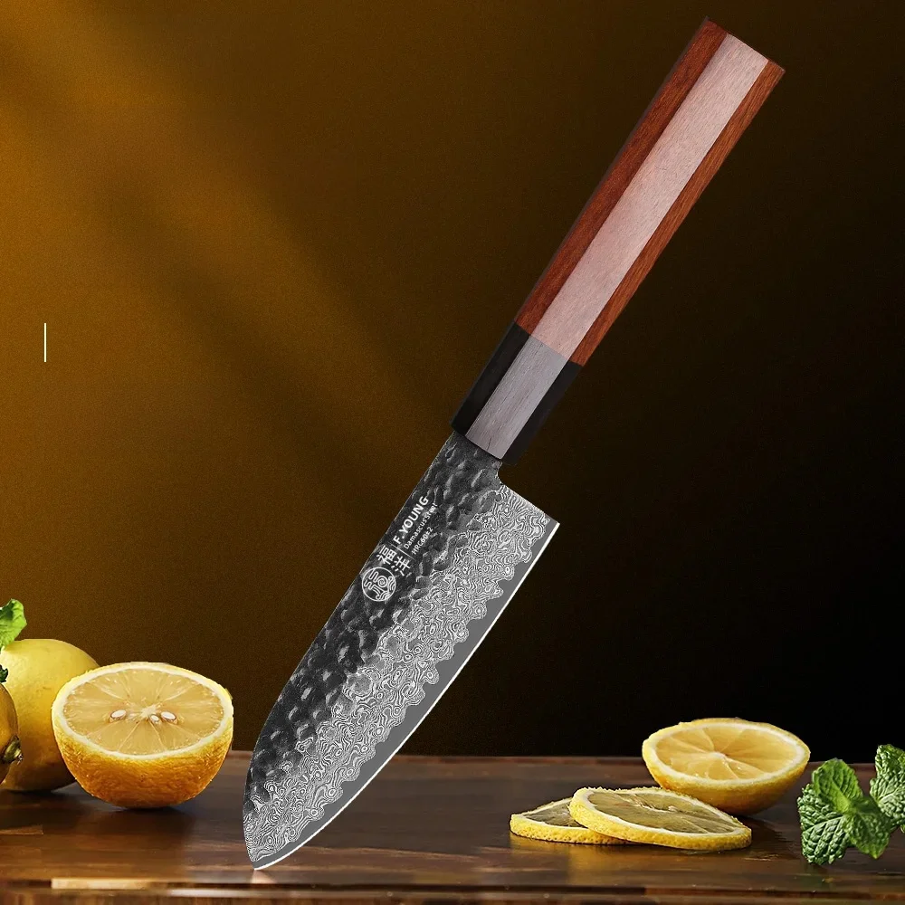 F. Młody 5 "japoński nóż Santoku damaszek stalowy tasak do warzyw owocowych ręcznie kute noże kuchenne kuchni kuchennej — zdjęcie 2