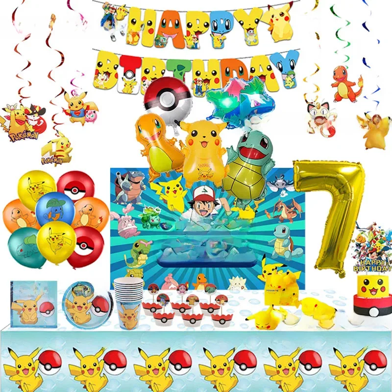 Pikachu veilleuse enfant fournitures Pokemon fête d'anniversaire décoration Latex feuille ballon pour enfants cadeau vaisselle jetable