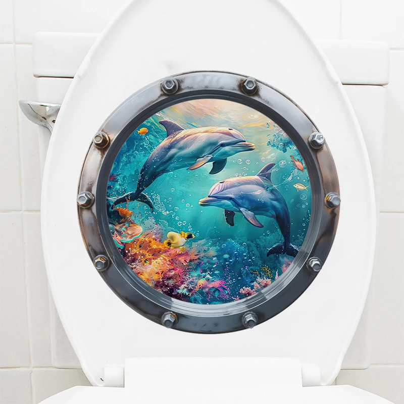 

2PCS Multicolor 3D Sea World Dolphin Whale coral Toilet Sticker Sea Life Decal Self-Adhesive Waterproof PVC Removable Home Decor