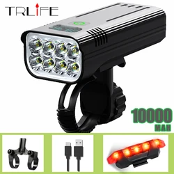 Trlife-充電式自転車ライトセット,10000mAh,防雨,2ホルダー付き,7000ルーメン,自転車用アクセサリー