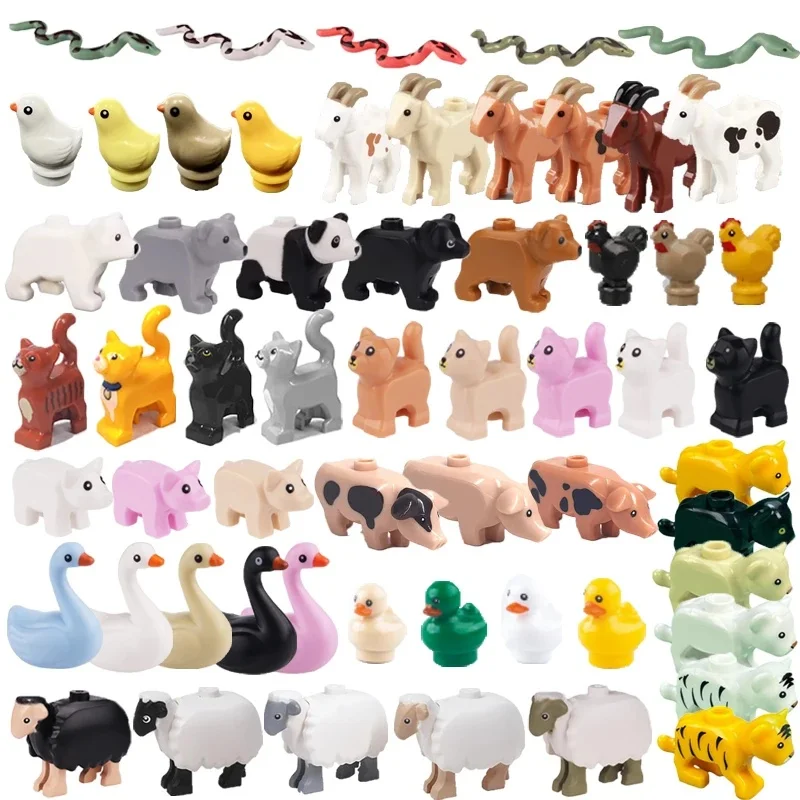 Blocs de construction MOC City animaux Mini briques figurines accessoires Zoo Panda tigre serpent mouton cygne canard chat cochon poulet QT016