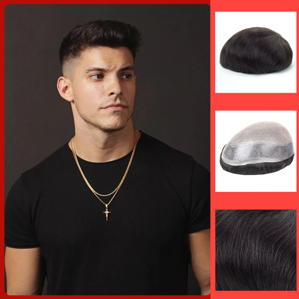 Male Hair Prosthesis Injection Hair Mens Wig Natural Men Toupee Pu Base Human Hair System Replacement Man Hairpiece Zakya