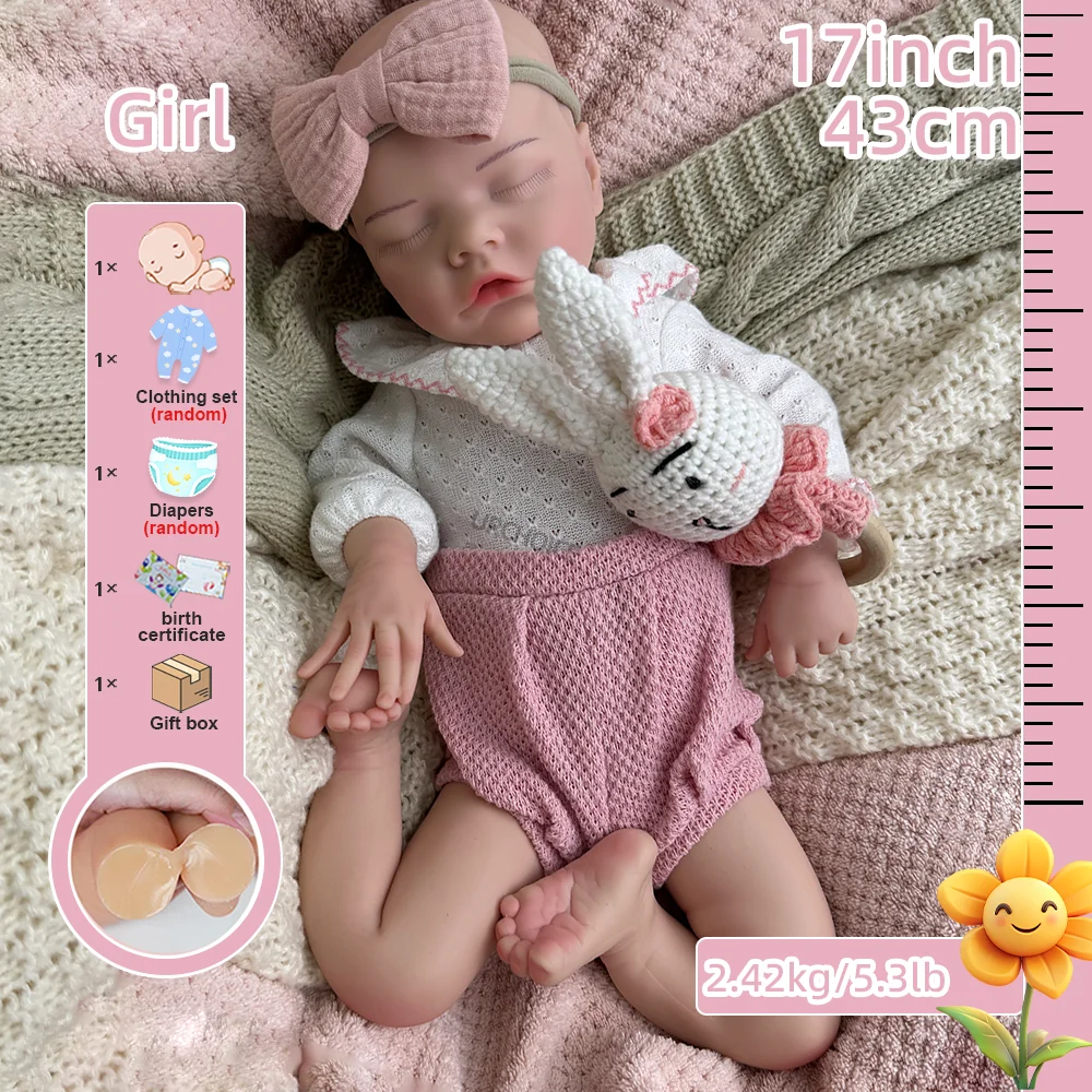 こどもの日ギフトに最適！17インチの抱きしめたくなるようなリアルな新生児の女の子のリボーンドール。ソフトシリコン製で、コレクターや新米ママへのプレゼントに。