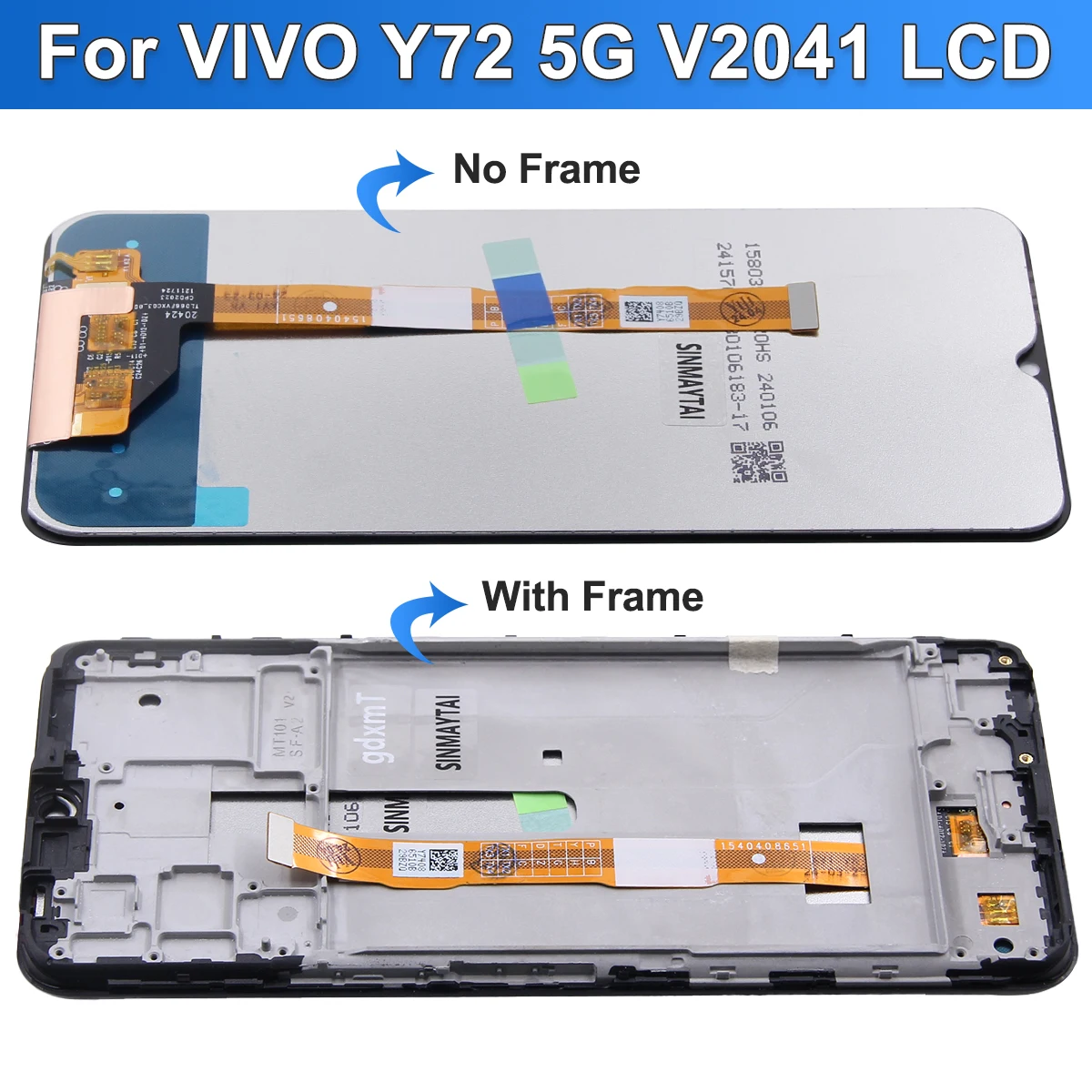 6.58\'\' Tested Y72 5G Display Screen For Vivo Y72 LCD V2041 Display Touch Digitizer Assembly Replacement Parts With Frame