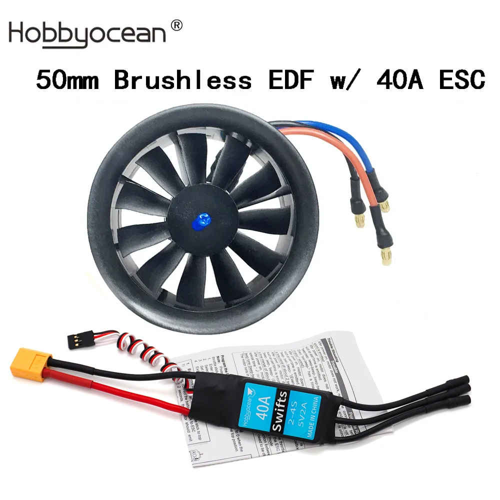 Hobbyocean 40A ESC 50mm EDF Duct Fan 4900KV 4300KV 11 Propeller Brushless Motor Rc Jet Airplane EDF Plane