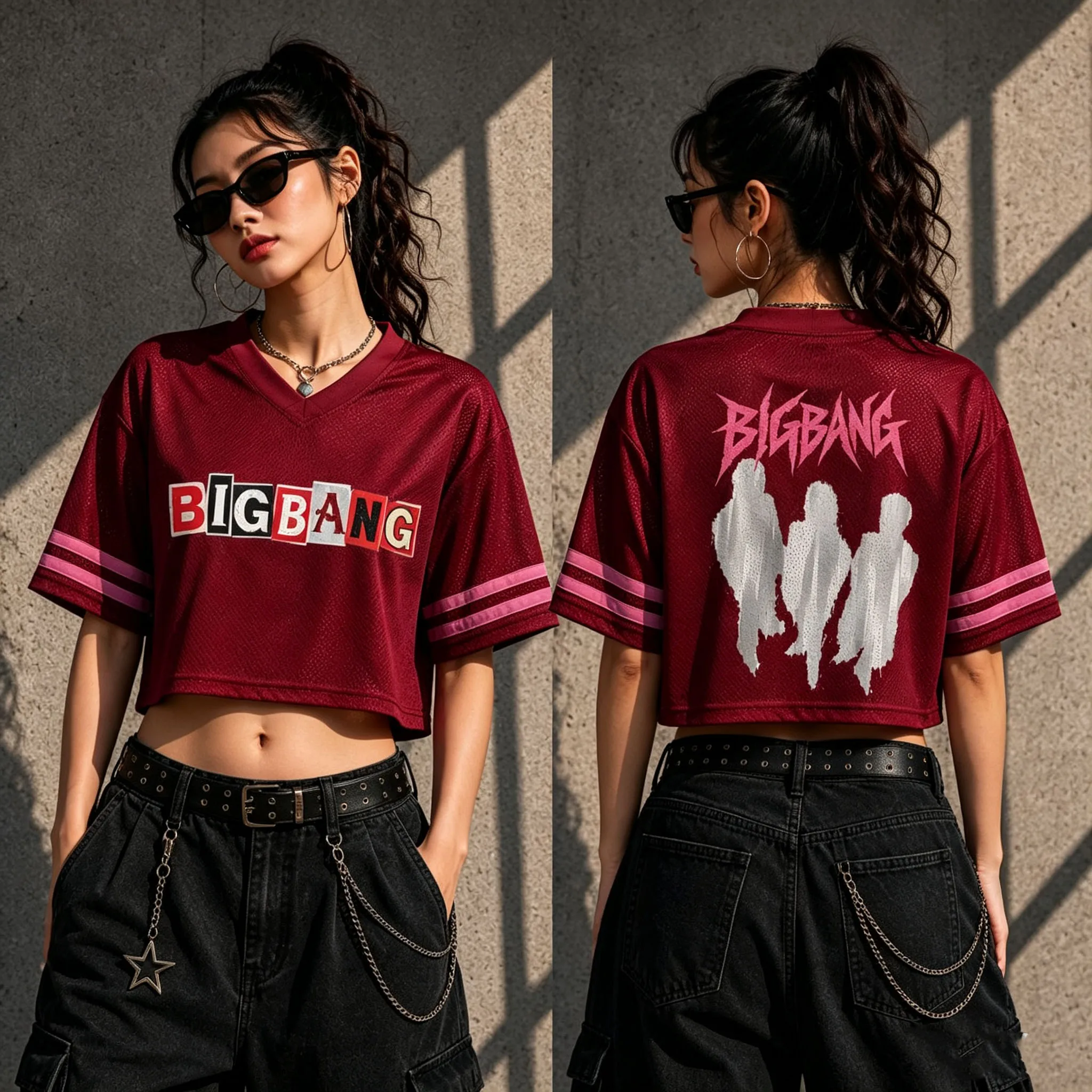 Image of 2026 BIGBANG K-Pop Cropped T-Shirt Damen V-Ausschnitt Kurzarm Crop Top Hip-Hop Konzert Fans Streetwear Casual Tee