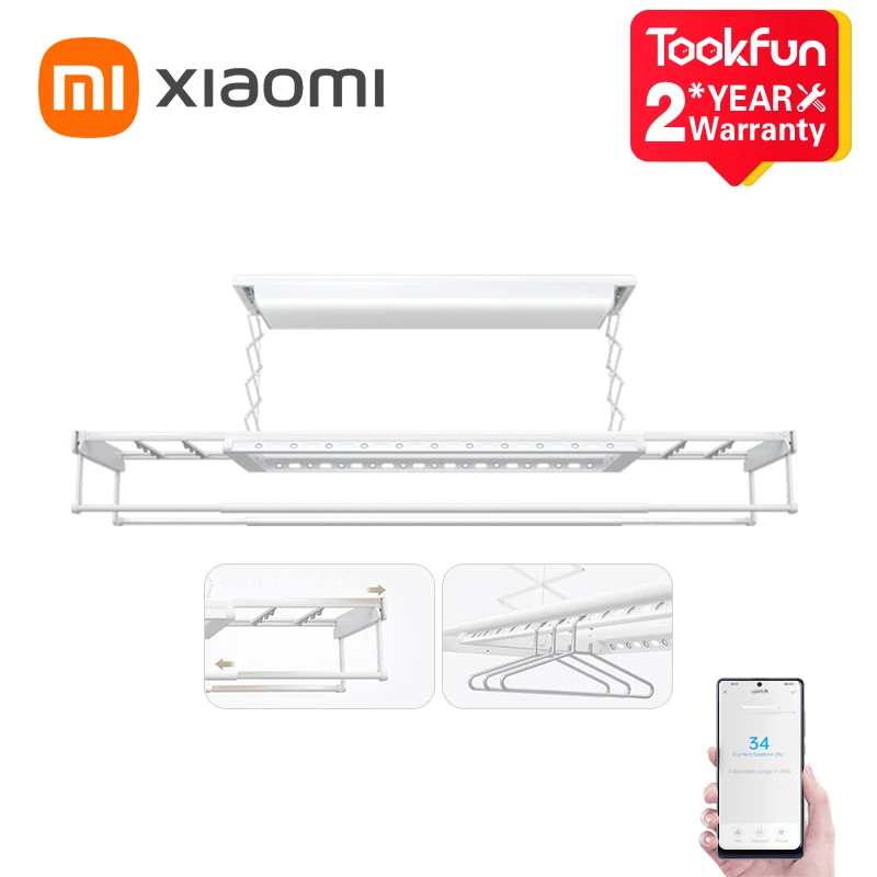 

Сушилка для одежды Xiaomi Mijia Pro, Потолочная вешалка для белья, освещение, электрическая память высоты подъема 35 кг, подшипник 55 дБ, приложение