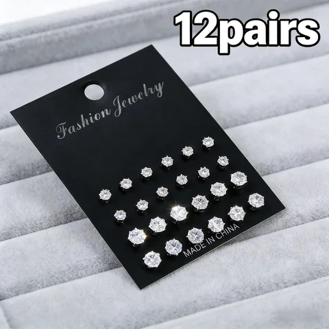 Um conjunto de 12 pares de brincos de grande valor com designs versáteis e elegantes, perfeito para meninas e mulheres, todo hipoalergênico.