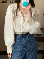 BL9771 New 2022 Chic Lace Sweet Korean Fashion Oversized Women Blouses Shirts Autumn Winter Elegant Lady Vintage Elegant Tops