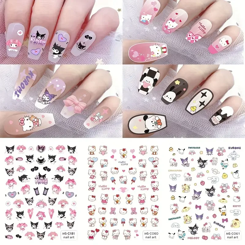 

1PCS New Sanrio Hello Kitty Nail Stickers Cute My Melody Stickers For Nails Anime Kuromi Nail Supplies Animation Nail Art Decals