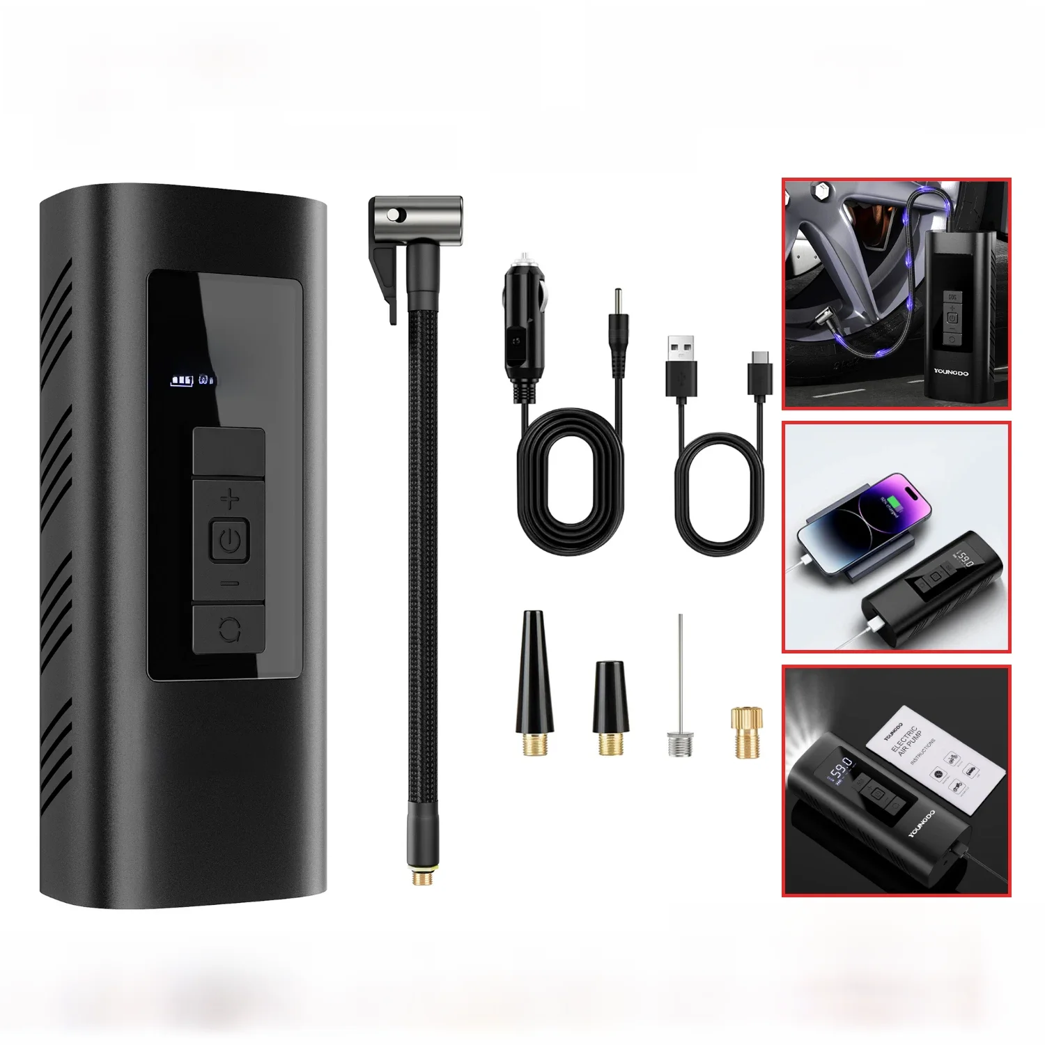 AliExpress UK youngdo YOUNGDO Car Air Compressor Portable Tire Inflator 150 PSI & 6000mAh Smart Digital Inflatable Pump