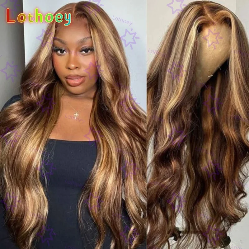 تسليط الضوء على الدانتيل الجسم موجة شعر مستعار أمامي البرازيلي الملونة تسليط الضوء على خصلات الشعر المستعار الإنسان للنساء شقراء قبل قطعها الباروكات