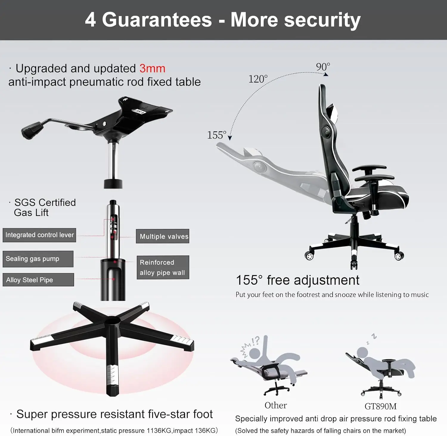 كرسي ألعاب مع مكبرات صوت بلوتوث، كرسي ألعاب فيديو، تصميم مريح، كرسي مكتب كمبيوتر مكتبي عالي التحمل