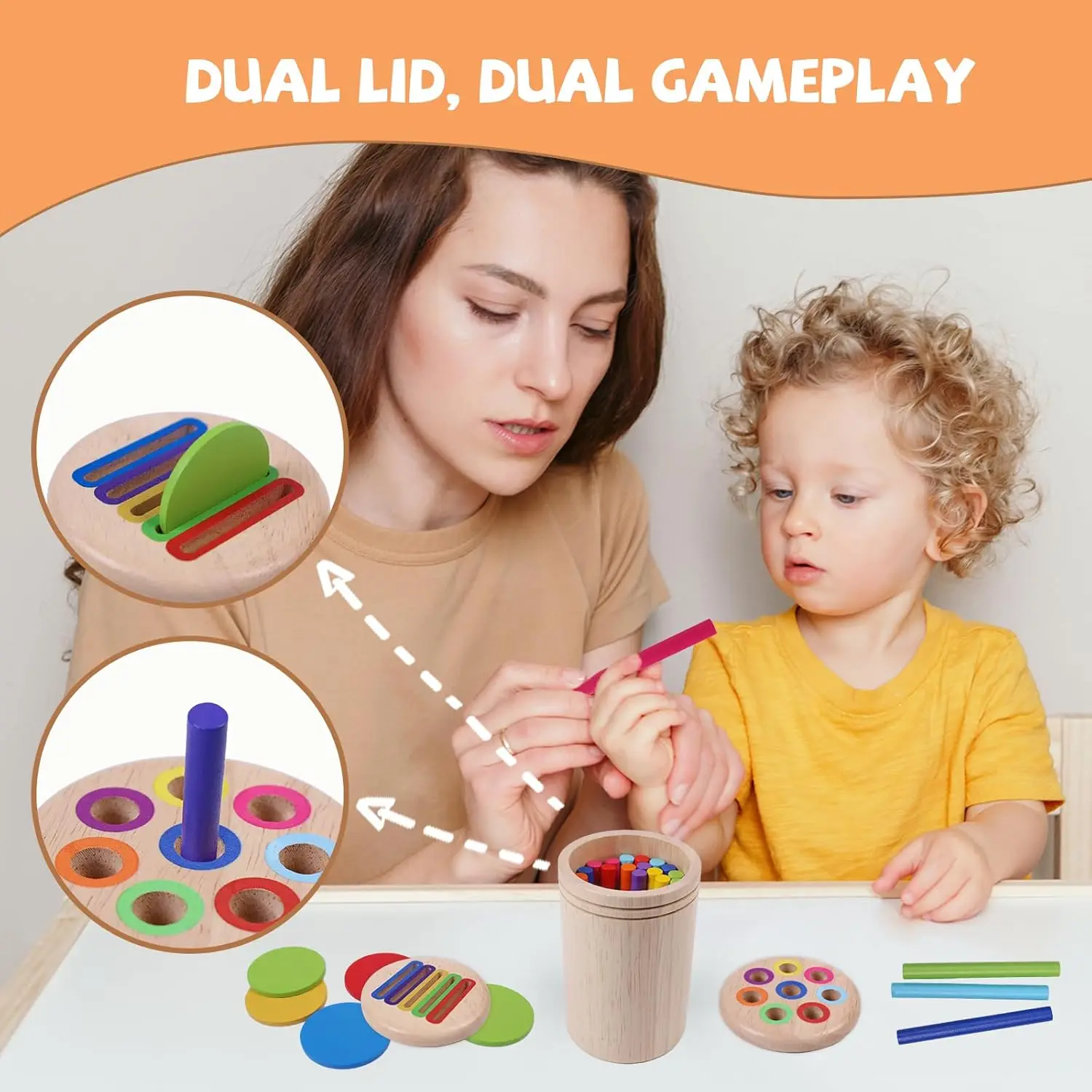 Montessori Wooden Toys Color Sorting Fine Motor Toys Shape Matching Sensory Toys Early Educational Puzzle Toys for Toddlers