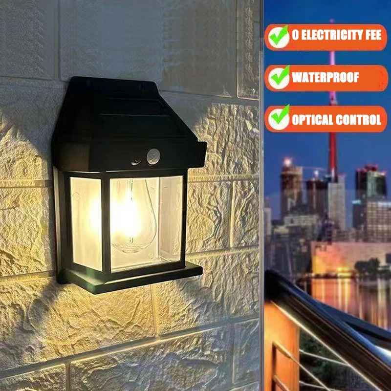 Solar Wall Lights Outdoor Tungsten Waterproof Wireless Motion Sensor Security Lamps Solar Power Yard Lights Outdoor Lighting