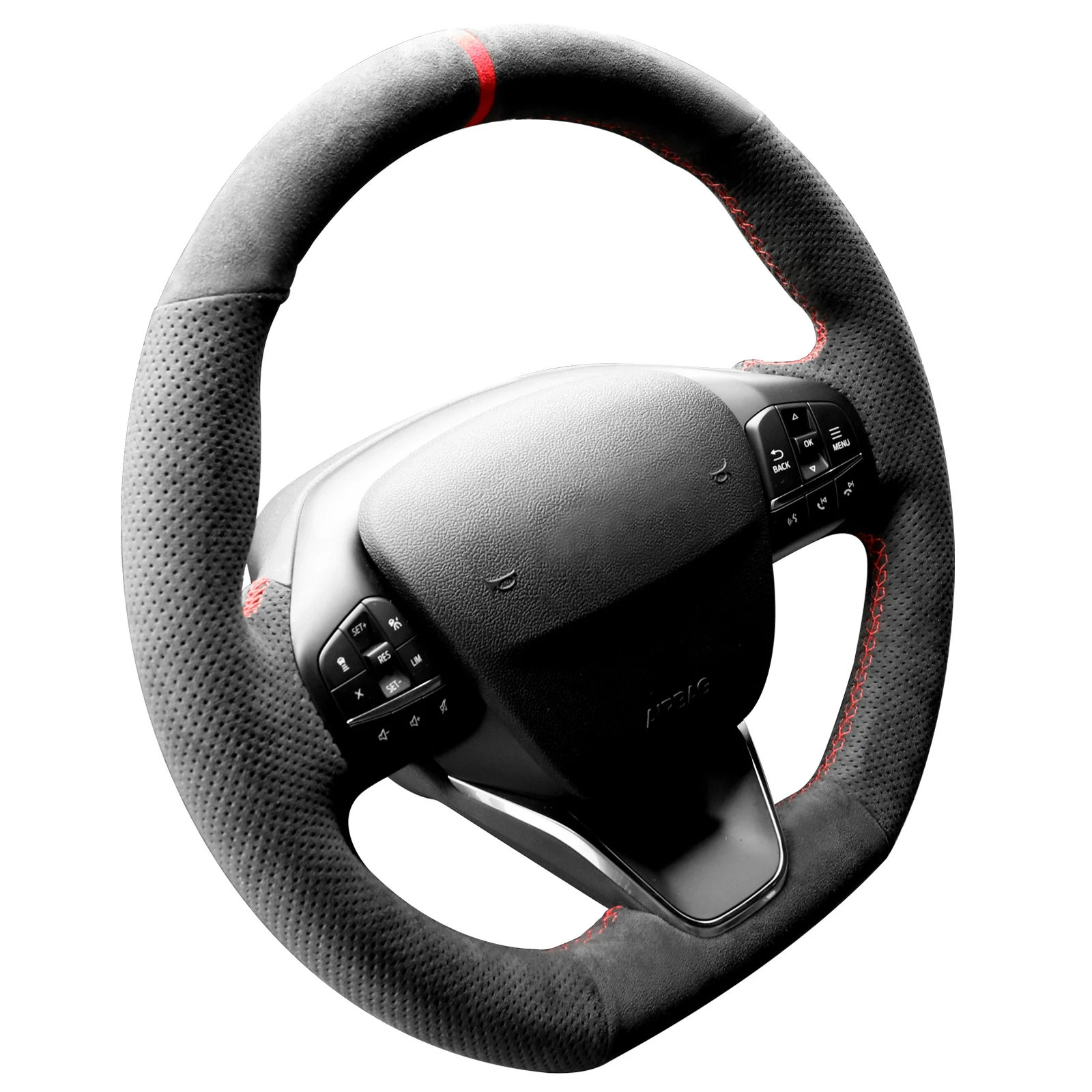 

Hand Stitch Steering Wheel Cover for Alcantara Material for Ford Focus Fiesta Kuga Puma ST ST-Line (Red Stripe)