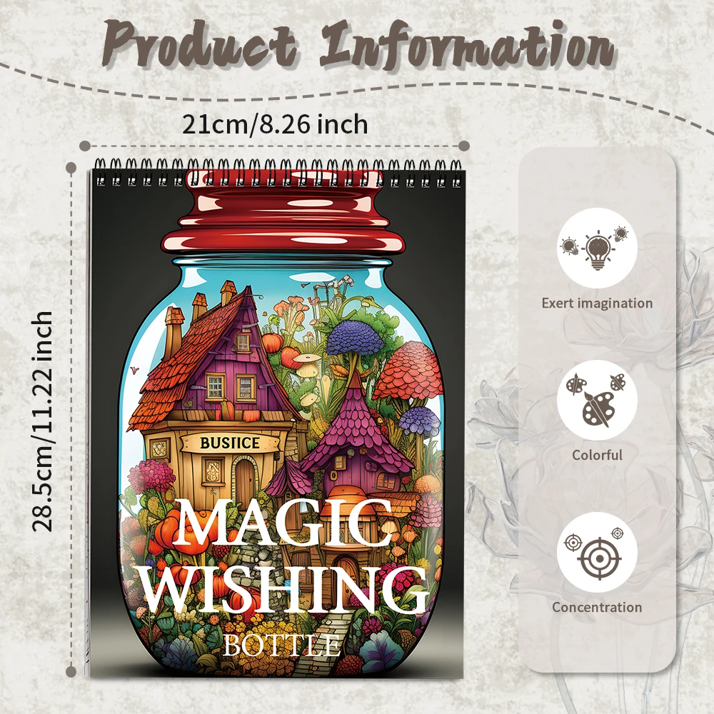 2pcs magic house, magic jar themed coloring book, see the colorful magic world through the bottle, a great gift for New Year