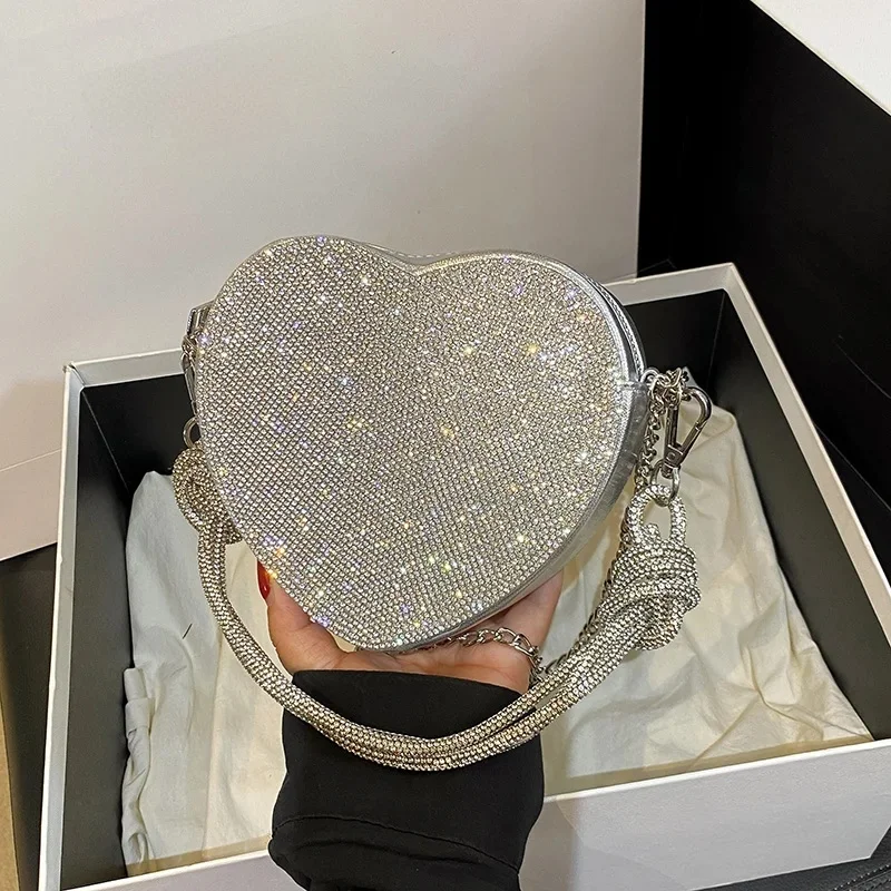 Uchwyt z węzłem wieczorowa kopertówka luksusowy projektant kryształowe diamenty torebka torebka urocza miłość serce torba Crossbody Mini — zdjęcie 2