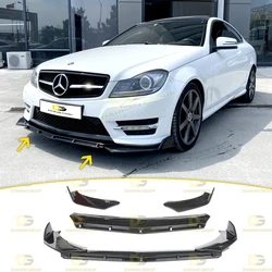 Mercedes C Class W204 C204 2007 - 2014 Brabus V3 Style 3 Pieces Front Splitter Lip Blade Extension Gloss Piano Black ABS Plastic