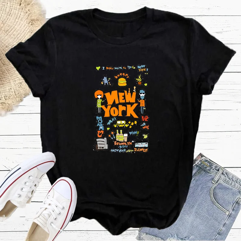 USA New York In The Colorful World Burger Wow Subway Lover Fashion Sports Women's T-Shirt Harajuku Graphic Clothing Women's Top