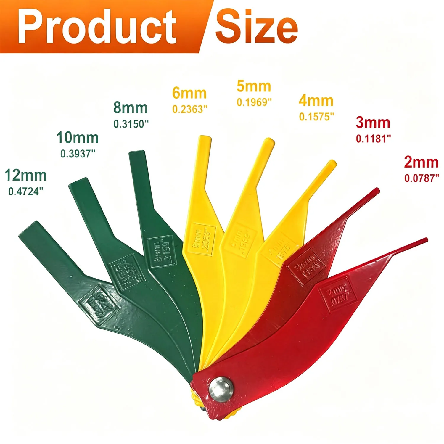 Brake Lining Thickness Gauge, Brake Pad Measuring Ruler Tool, Color Coded Brake Pad Gauge with Metric & SAE Size, Brake Resetting Gauge Tool for Quickly Measuring Disc and Drum
