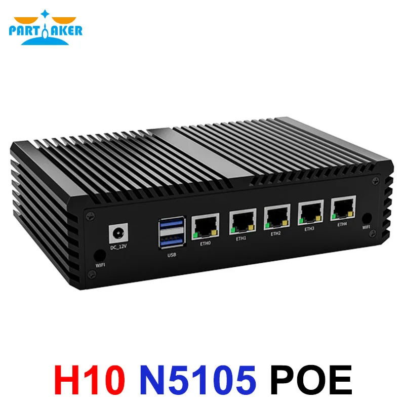 

Безвентиляторный мини-ПК Partaker Intel N5105 POE Soft Router 5 x i225 i226 LAN HDMI VGA 2 COM WiFi 4G POE pfSense Firewall Appliance