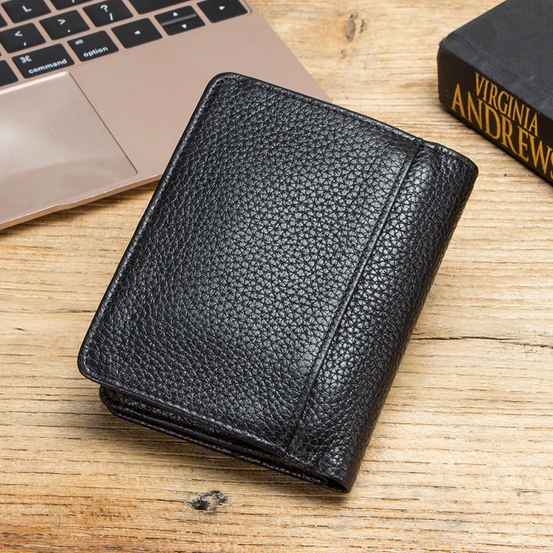 CONTACT'S Genuine Leather for Men Retro Trifold Card Holders Zipper Coin Purses Women's Wallets Money Clip Female Short Wallet