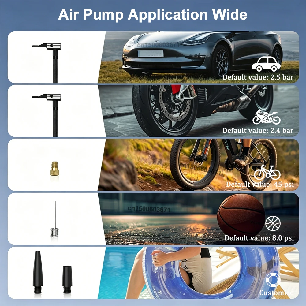 Inflador de Neumáticos, Compresor de Aire Portátil, Bomba de Aire para Automóvil, Inflador de Ruedas de Automóvil Eléctrico con Manómetro Digital, Luz LED, Mini Bomba de Aire Inalámbrica para Motocicleta, Bicicleta y Balones