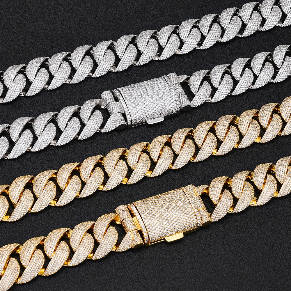 ESKEEM New Cubic Zirconia Cuban Link Chain 24mm 6Rows Big Clasp Iced out Necklace Bracelet Mens Heavy Thick Hip Hop Jewelry