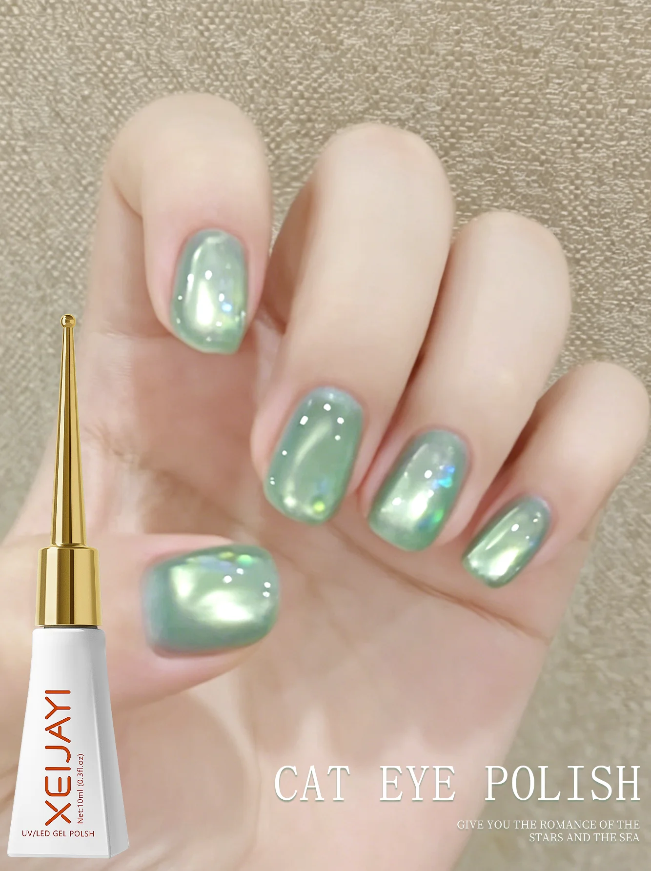 1Pc Green Cat Eye Gel Nail Polish-Long Lasting Shine, High Saturated Gloss Firm and Long-lasting Nail Art Gel for Salon Nail DIY