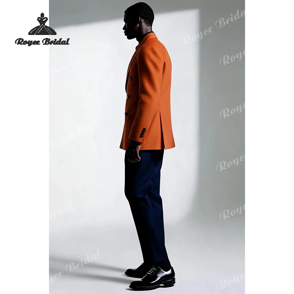 Ciemnopomarańczowy dwuczęściowy garnitur męski dwurzędowy na wesele 2026, klapy ostre, garnitur biznesowy wieczorowy, szyty na miarę trajes para hombre