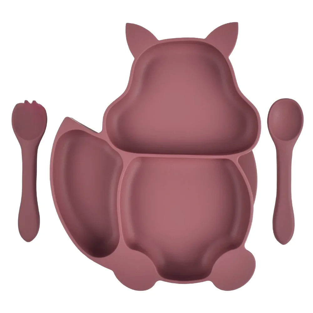 Bavoirs en Silicone Synchronisé pour Bébé, 3 Pièces, Assiette Queue, Ventouse, Filles, Cuillère, Fourchette, Ensemble d'Entraînement, Ustensile d'Alimentation, Kit de Ustensiles