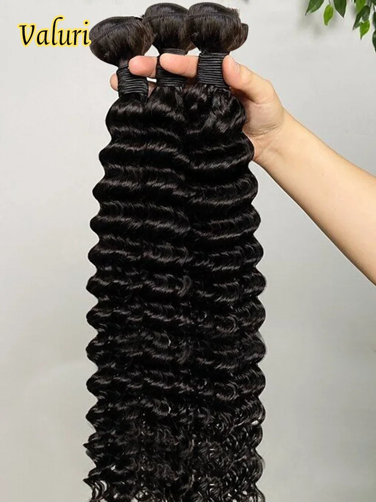 

30, 32, 38, 40 дюймов, пучки человеческих волос с глубокими волнами, бразильские пучки необработанных плетеных вьющихся волос Remy, плетение наращивания, предложения