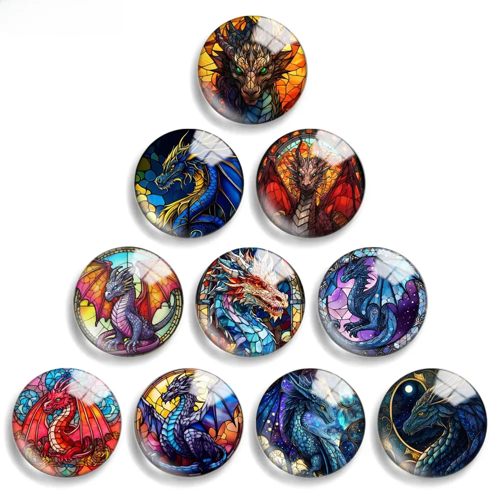 12mm 10mm 20mm 25mm 30mm 40mm 900 Dragon Art Mix Okrągły szklany kaboszon Biżuteria Znalezienie 18mm Zatrzask Bransoletka Charm — zdjęcie 2