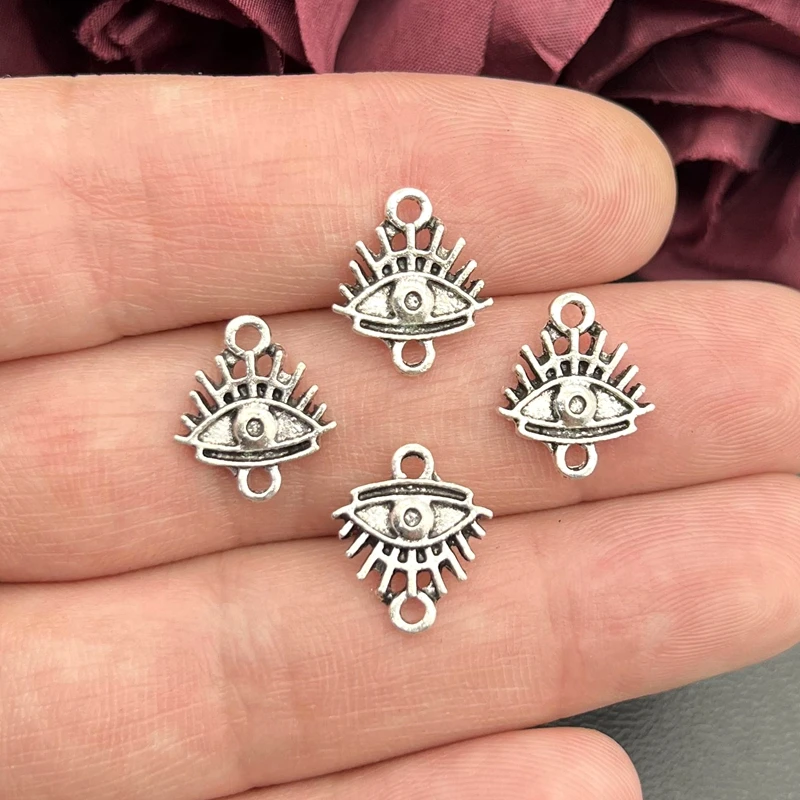 15pcs 15*13mm Antique Silver All Seeing Eye Charm Evil Eye Connector Pendants DIY Handmade Crafts Jewelry Accessories