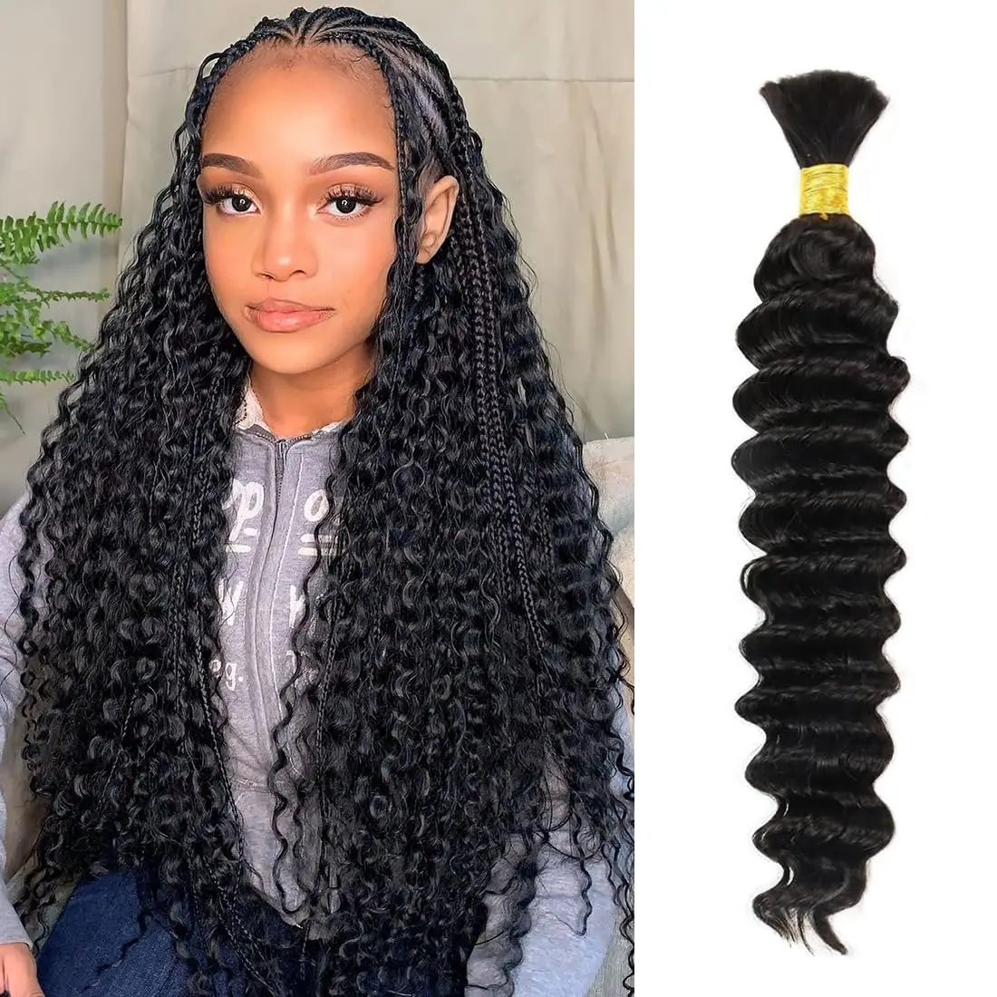 

Deep Wave Braid Human Hair Human Braiding Hair Curly Bulk Human Hair For Braiding Human Hair Bundles Human Hair 1/2/3 For Women