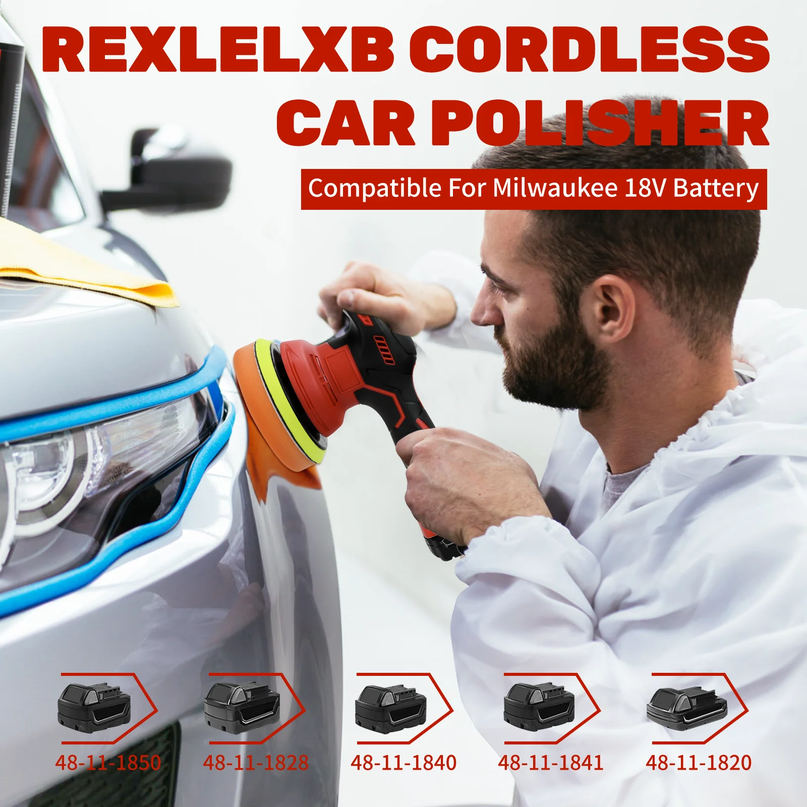 Cordless Car Buffer Polisher For Milwaukee 18V Battery 8-Speed Car Polishing For Car Detailing/Polishing/Waxing/Scratch Removing