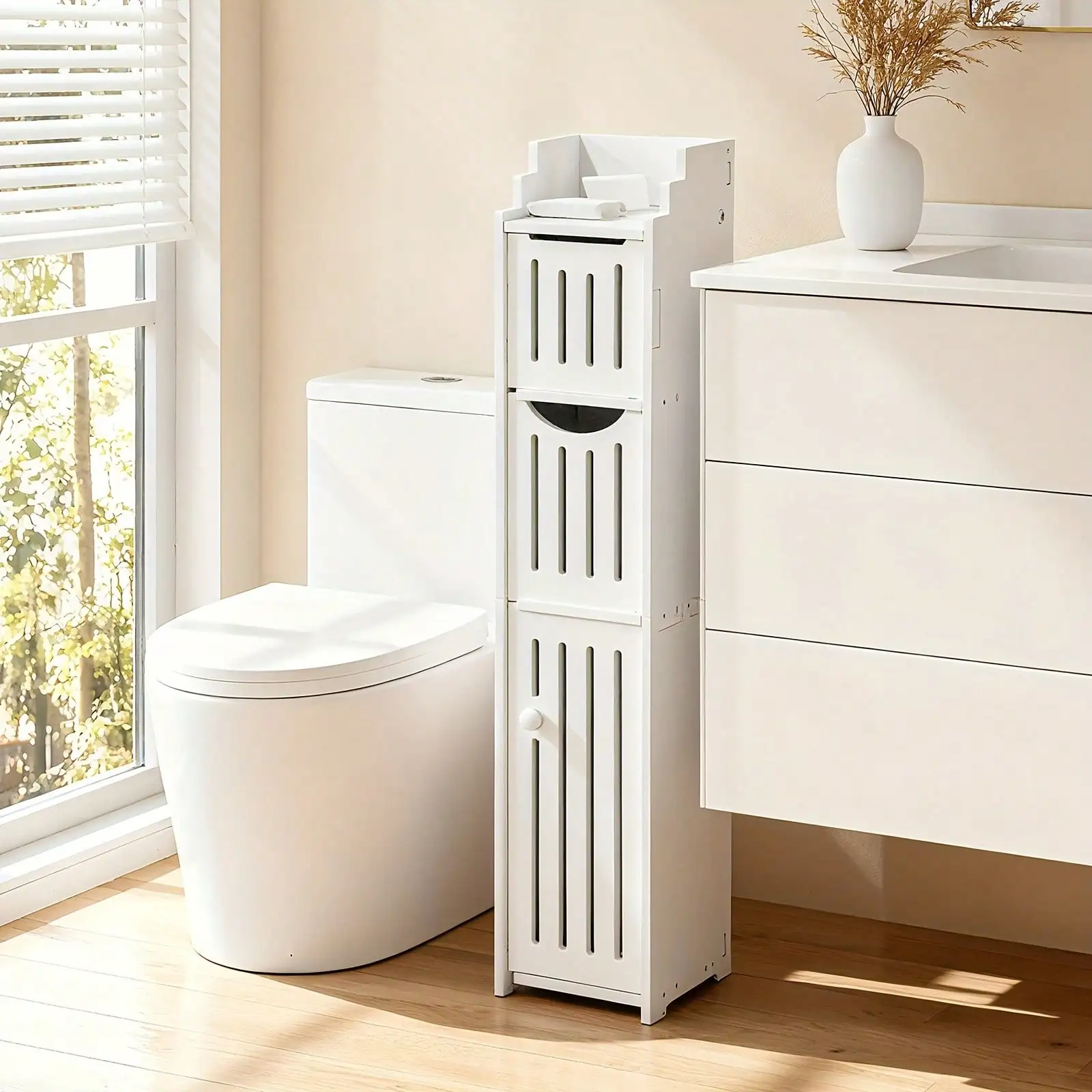 Bathroom Storage Rack Compact PVC Tissue Holder Organizer for Small Space Multi Functional Home Organization