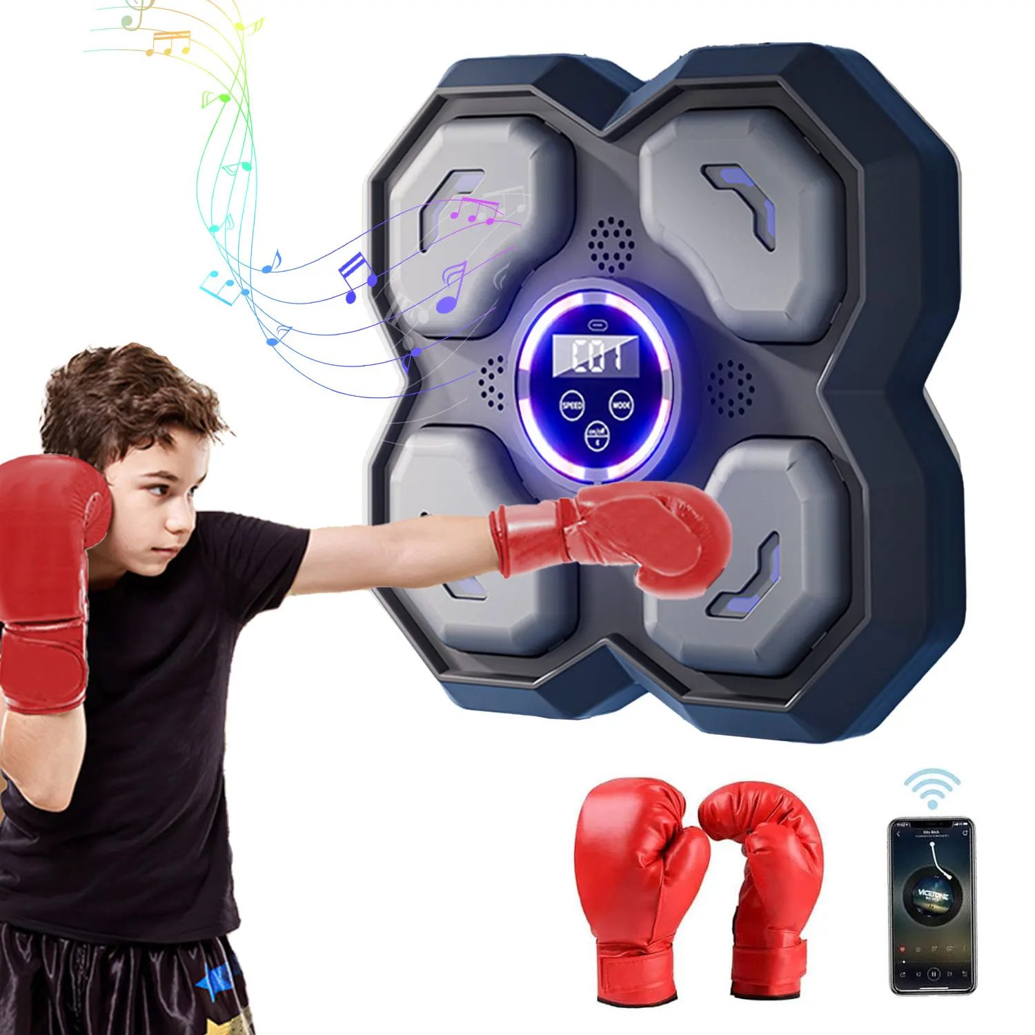 Adjustable 9-Speed Modes Smart Music Boxing Machine Sports Fitness Exercise Response Training Boxing Wall Target With Screen